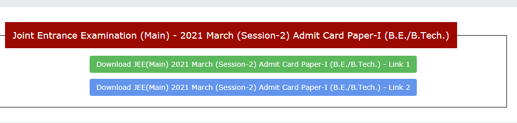 JEE MAINS March 2021 Session 2 admit card