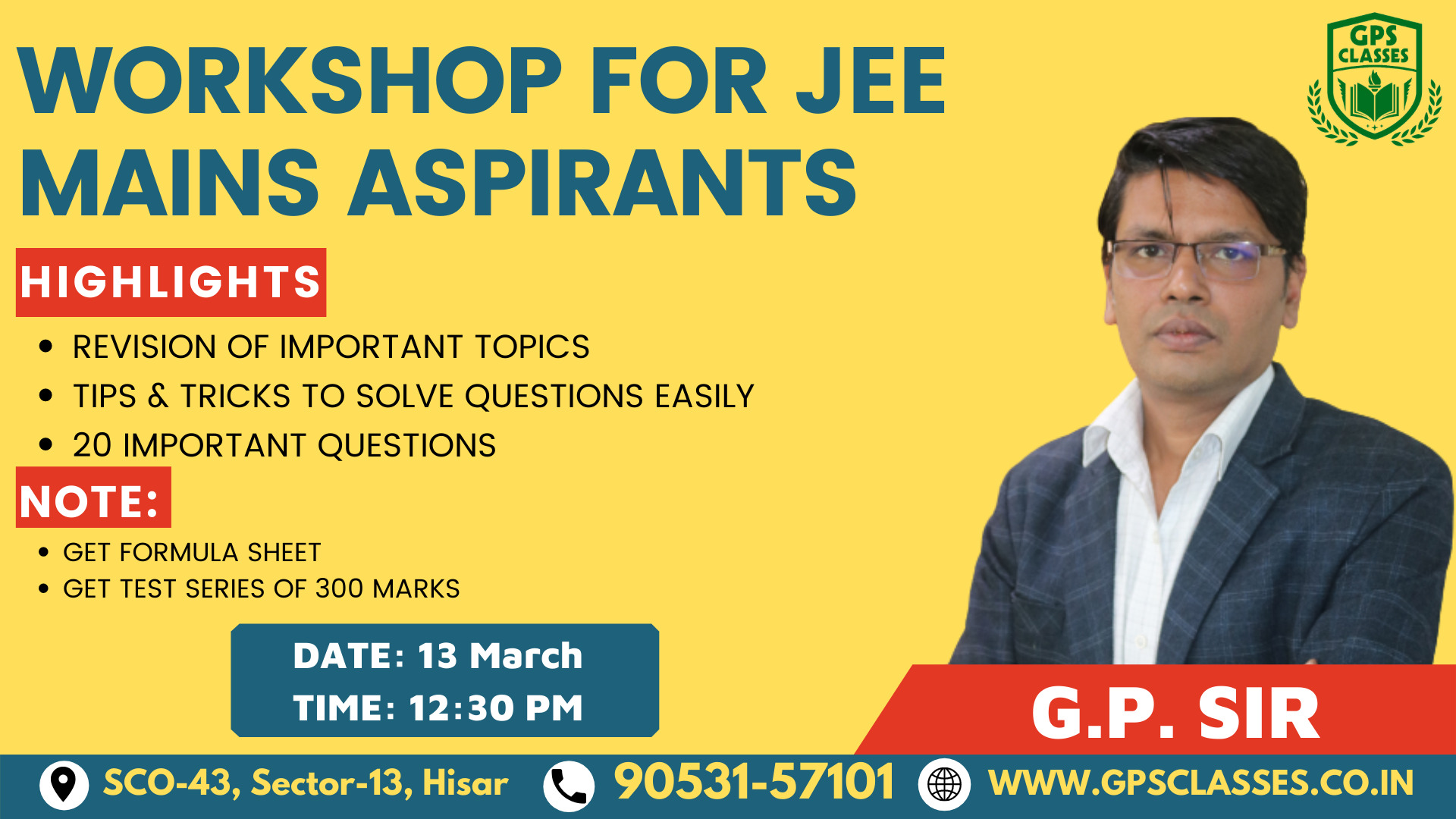 Workshop for JEE Mains aspirants