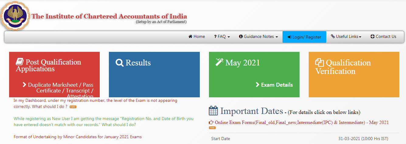 ICAI CA May exam 2021