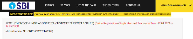 SBI Junior Associates Post
