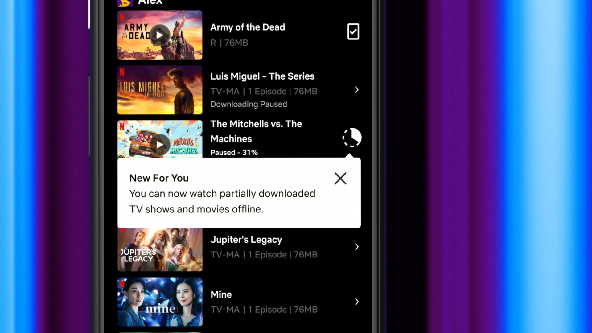 netflix partial download feature