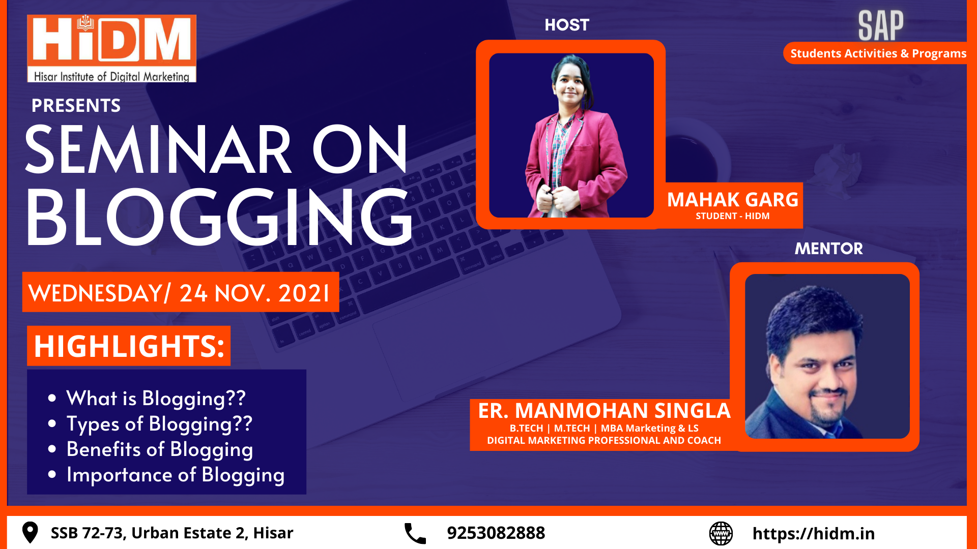 Digital Marketing Seminar Fest 2021: Seminar on Blogging