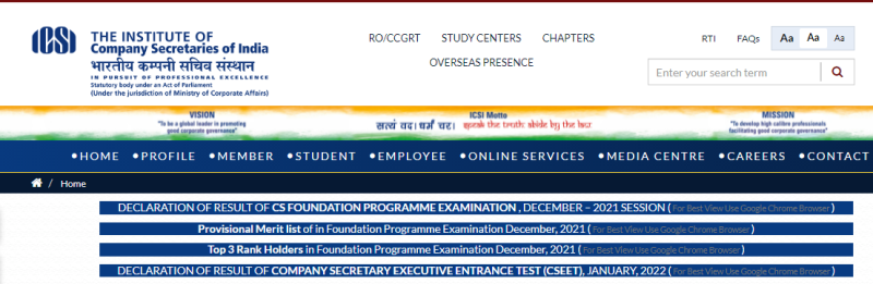 ICSI CS Foundation and CSEET Result