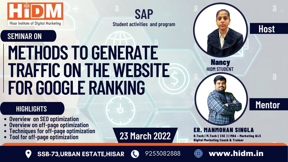 Seminar on Methods to generate traffic on the website for Google Ranking