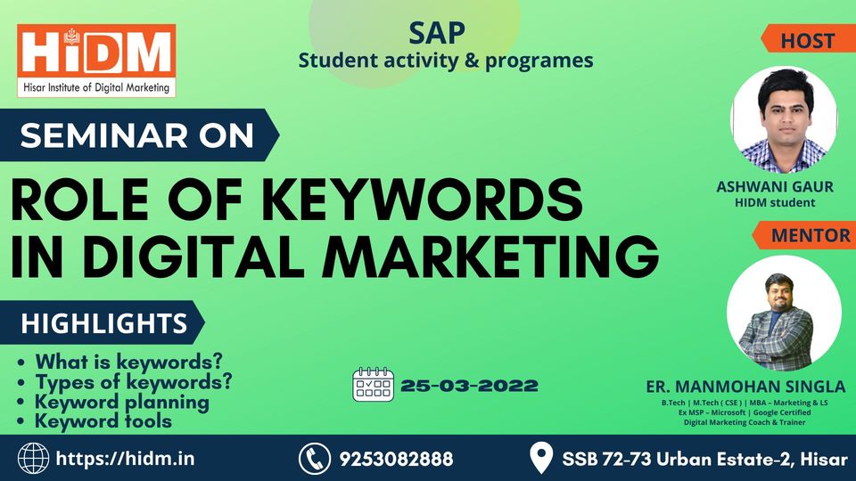 Digital Marketing Seminar Fest 2022: Seminar on Role of Keywords in Digital Marketing