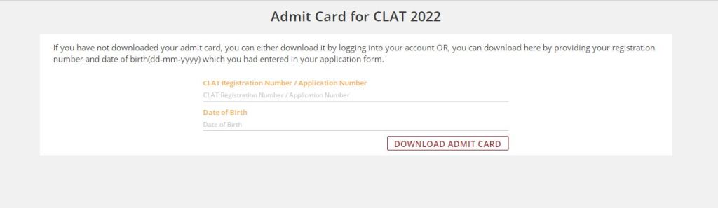 CLAT 2022 Admit Card