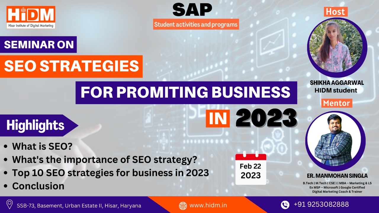 Seminar On SEO strategies for Promoting Business in 2023 | Digital marketing seminar fest 2023