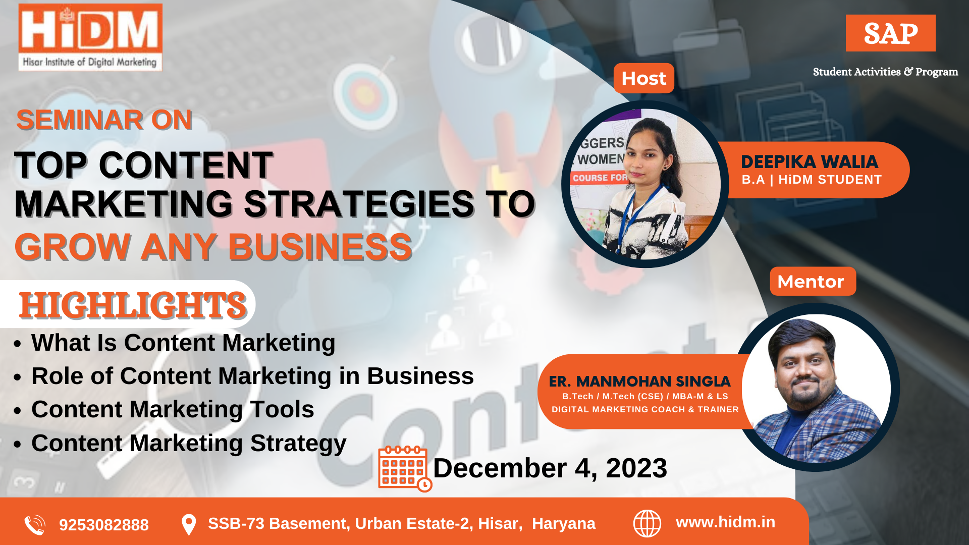 seminar on top content marketing strategies to grow any business