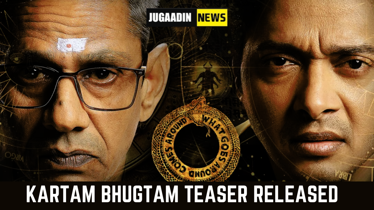 image showing vijay raaj and shreyas talpade with annoucenment of kartam bhugtam teaser release