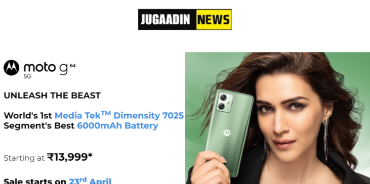 A model holding green coloured moto g64 in one hand