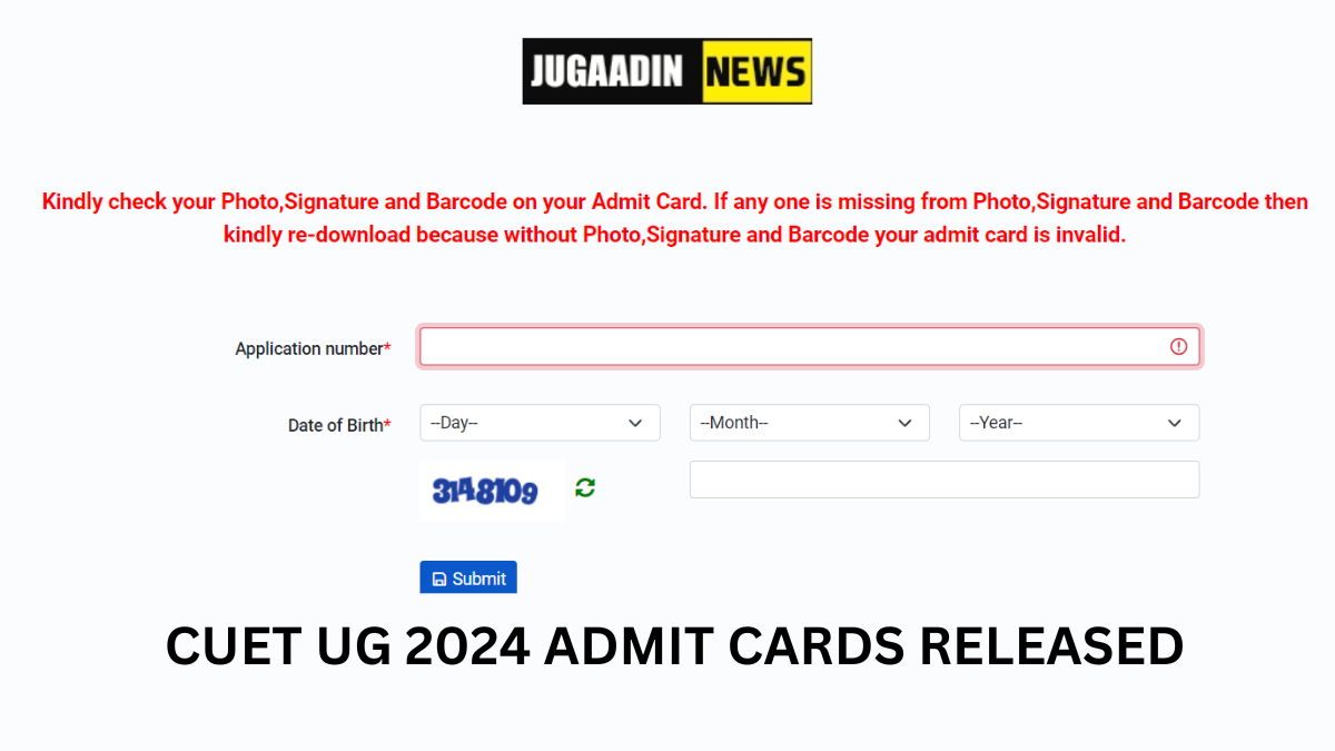 Image showing download form for CUET UG 2024 Admit card