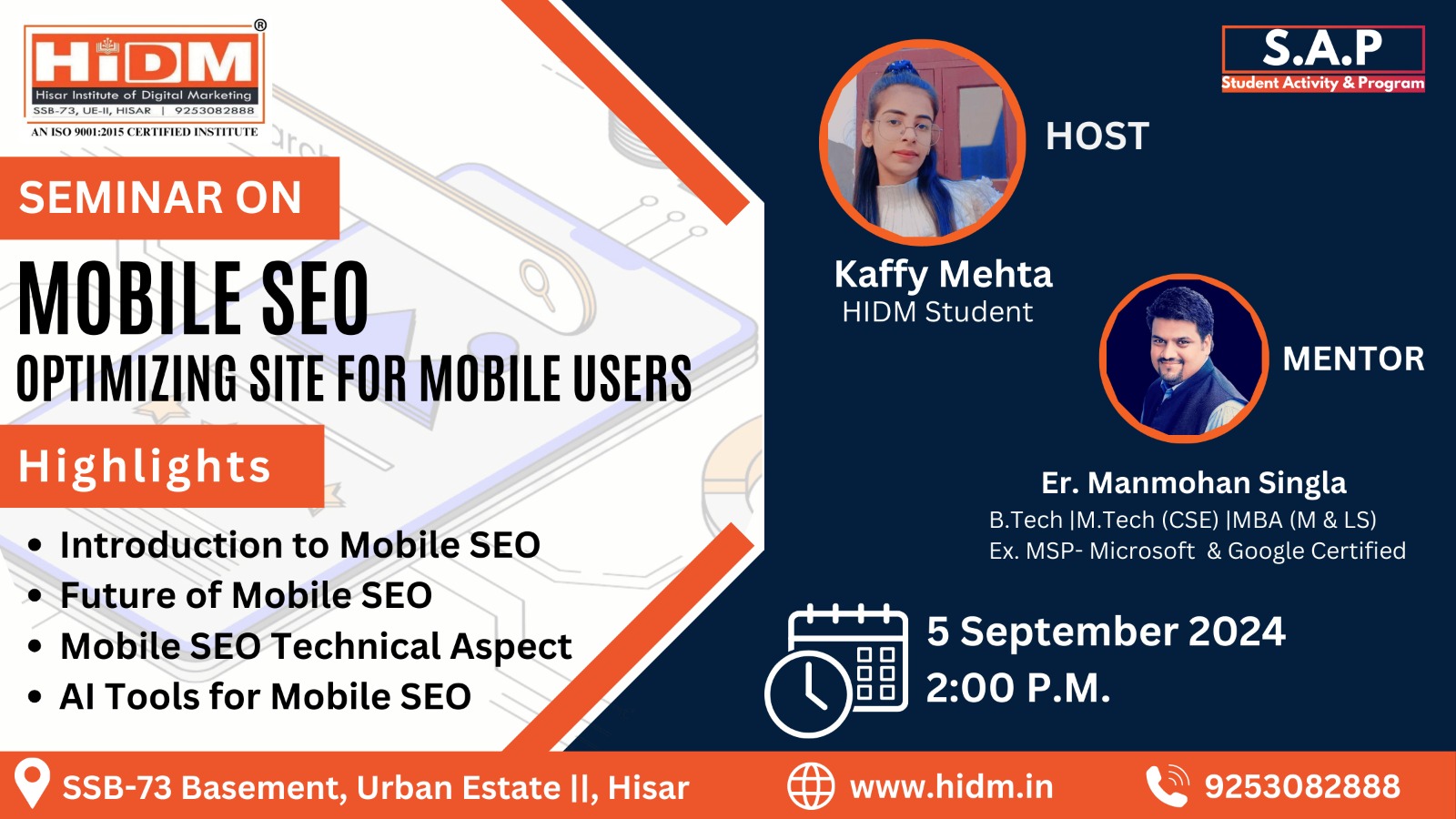 HIDM SEMINAR FEST 2024 (Phase-2): SEMINAR ON MOBILE SEO OPTIMIZING SITE FOR MOBILE USERS HIDM TO BE HELD ON SEPTEMBER 5, 2024