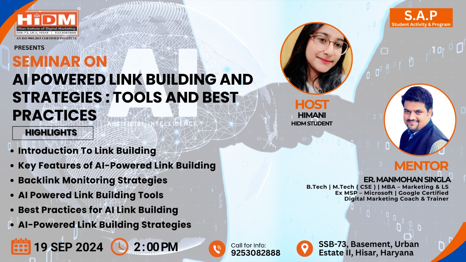 HIDM SEMINAR FEST 2024 (Phase-2): SEMINAR ON AI POWERED LINK BUILDING AND STRATEGIES: TOOLS AND BEST PRACTICES HIDM TO BE HELD ON SEPTEMBER 5, 2024