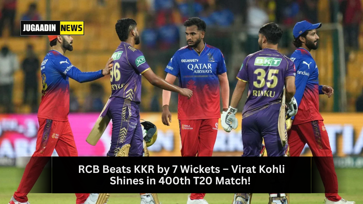 Virat Kohli celebrates after leading RCB to victory against KKR in IPL 2025.