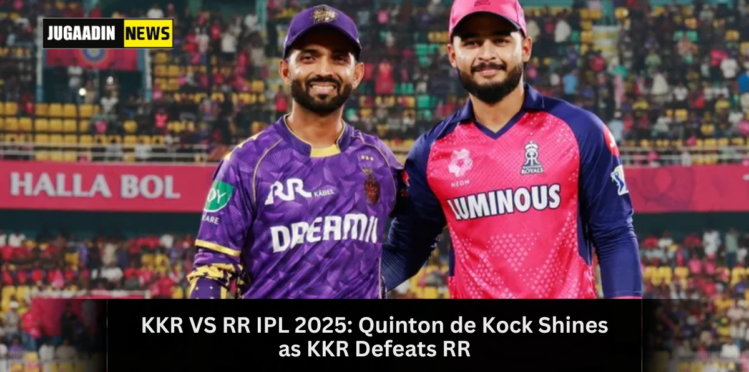 Quinton de Kock celebrates after scoring 97* as KKR wins against RR in IPL 2025.