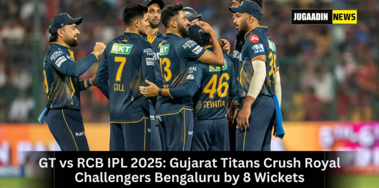 Jos Buttler celebrates after scoring 73* as Gujarat Titans defeat Royal Challengers Bengaluru by 8 wickets in IPL 2025.