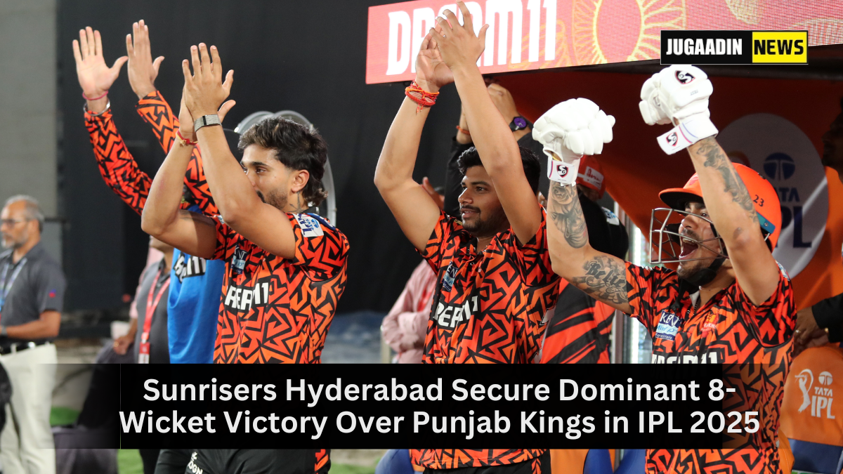 Abhishek Sharma celebrating after scoring 141 runs off 55 balls during SRH’s victory over PBKS in IPL 2025.