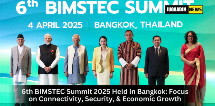 Leaders of BIMSTEC member countries at the 6th Summit in Bangkok, April 2025, discussing regional cooperation and connectivity.