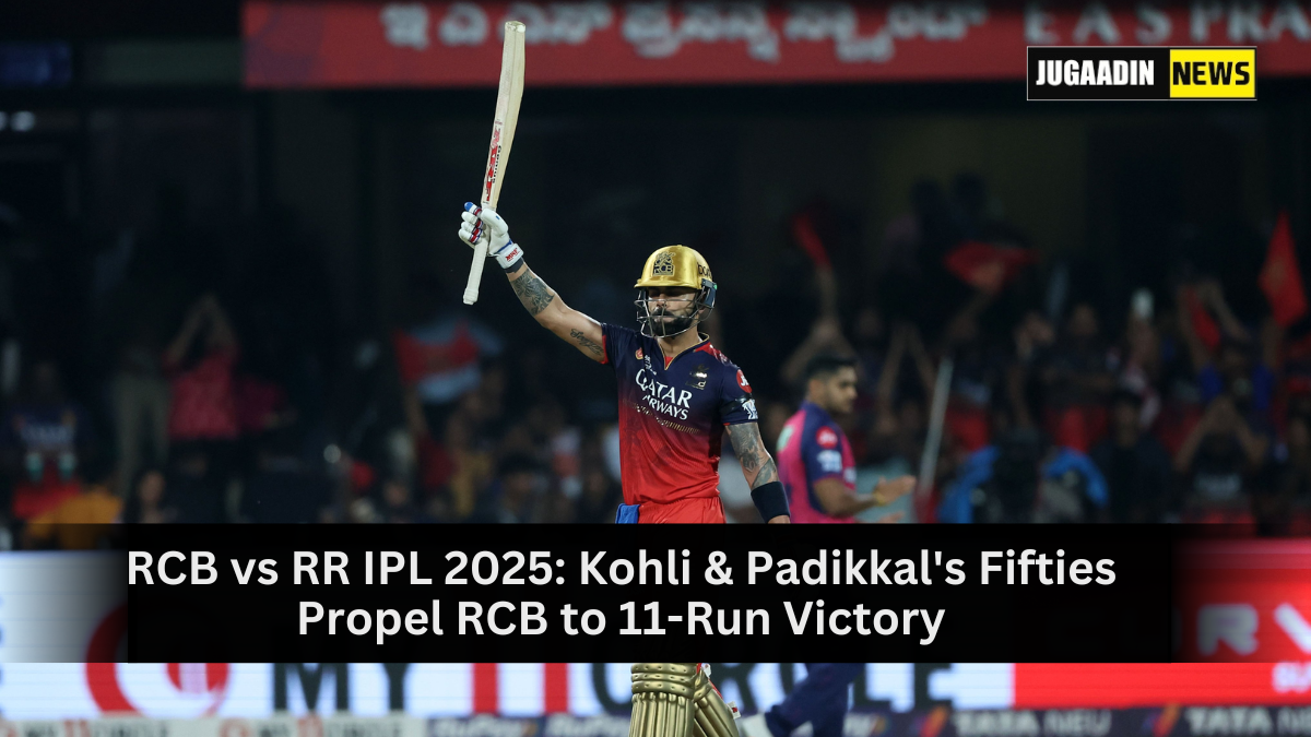 Virat Kohli and Devdutt Padikkal celebrating after scoring fifties in RCB vs RR IPL 2025 match