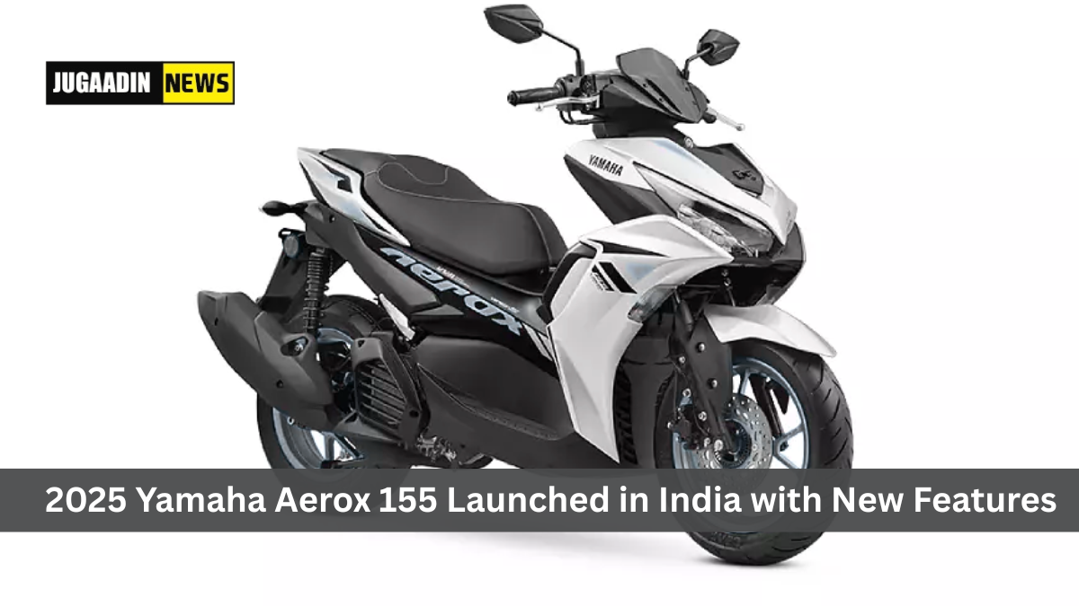 2025 Yamaha Aerox 155 scooter with sporty design, LED lights, and bold graphics parked on road