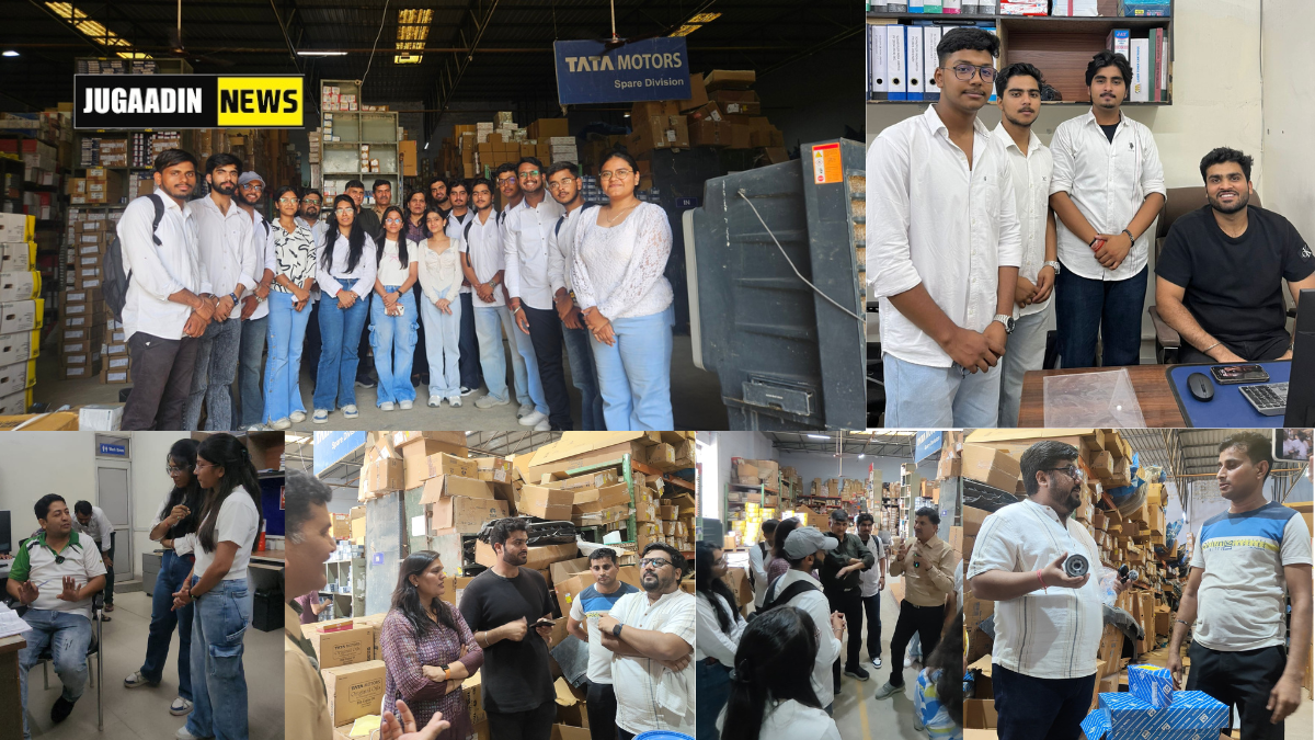 Students of Hisar Institute of Digital Marketing during their industrial visit to TR Motors, interacting with professionals and exploring warehouse operations.