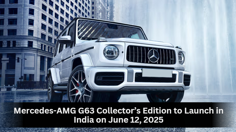 White Mercedes-AMG G63 Collector’s Edition SUV, front-angle view, parked against a city-scape and fountain backdrop.