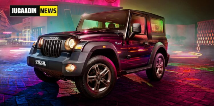 Mahindra Thar Facelift 2025 SUV in rugged outdoor setting, showing front and side profile