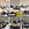 Collage of campus interview sessions where students are being interviewed by recruiters in a computer lab setting, with multiple candidates interacting one-on-one and group briefing sessions.