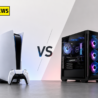 PS5 vs Gaming PC comparison showing PlayStation 5 console and high performance gaming PC setup side by side