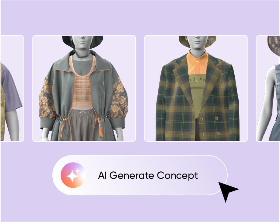 AI-powered fashion concept generation interface showcasing futuristic clothing designs and digital garment inspiration with creative styling technology.