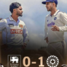 Two cricketers in India vs Sri Lanka Test series discussing the match, with 0-1 score displayed at the bottom
