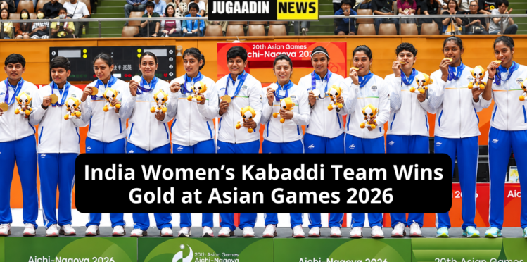 Indian women’s kabaddi team holding gold medals after winning at Asian Games 2026