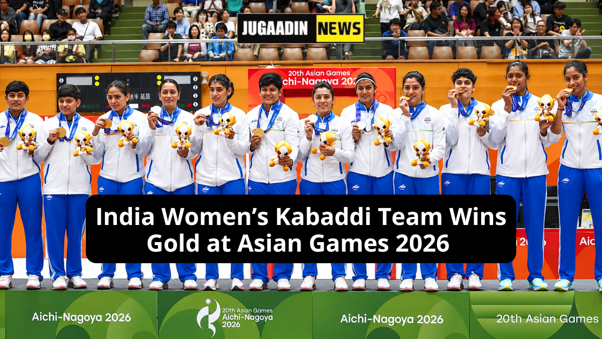Indian women’s kabaddi team holding gold medals after winning at Asian Games 2026