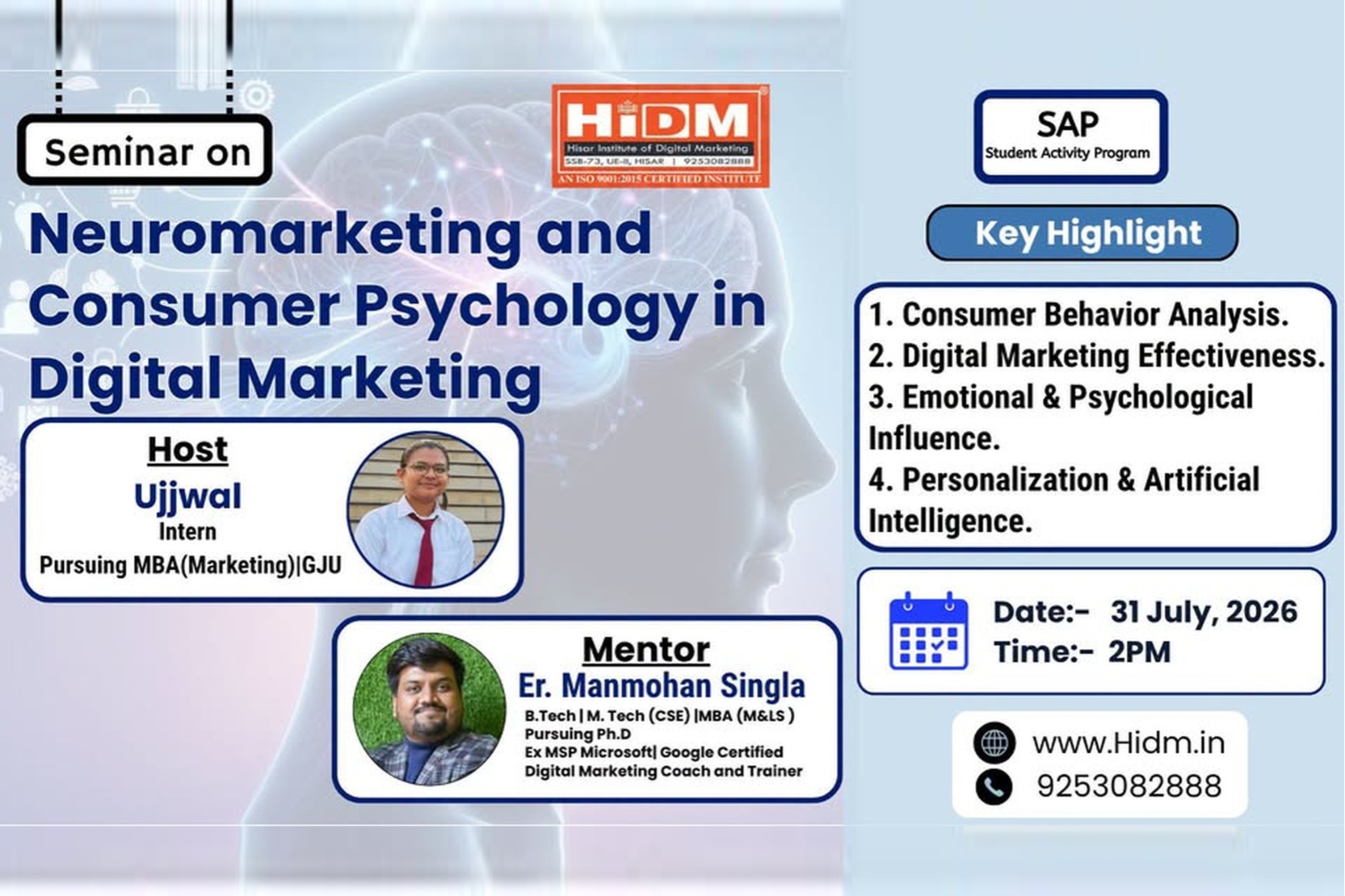 seminar on Neuromarketing and Consumer Psychology in Digital Marketing.