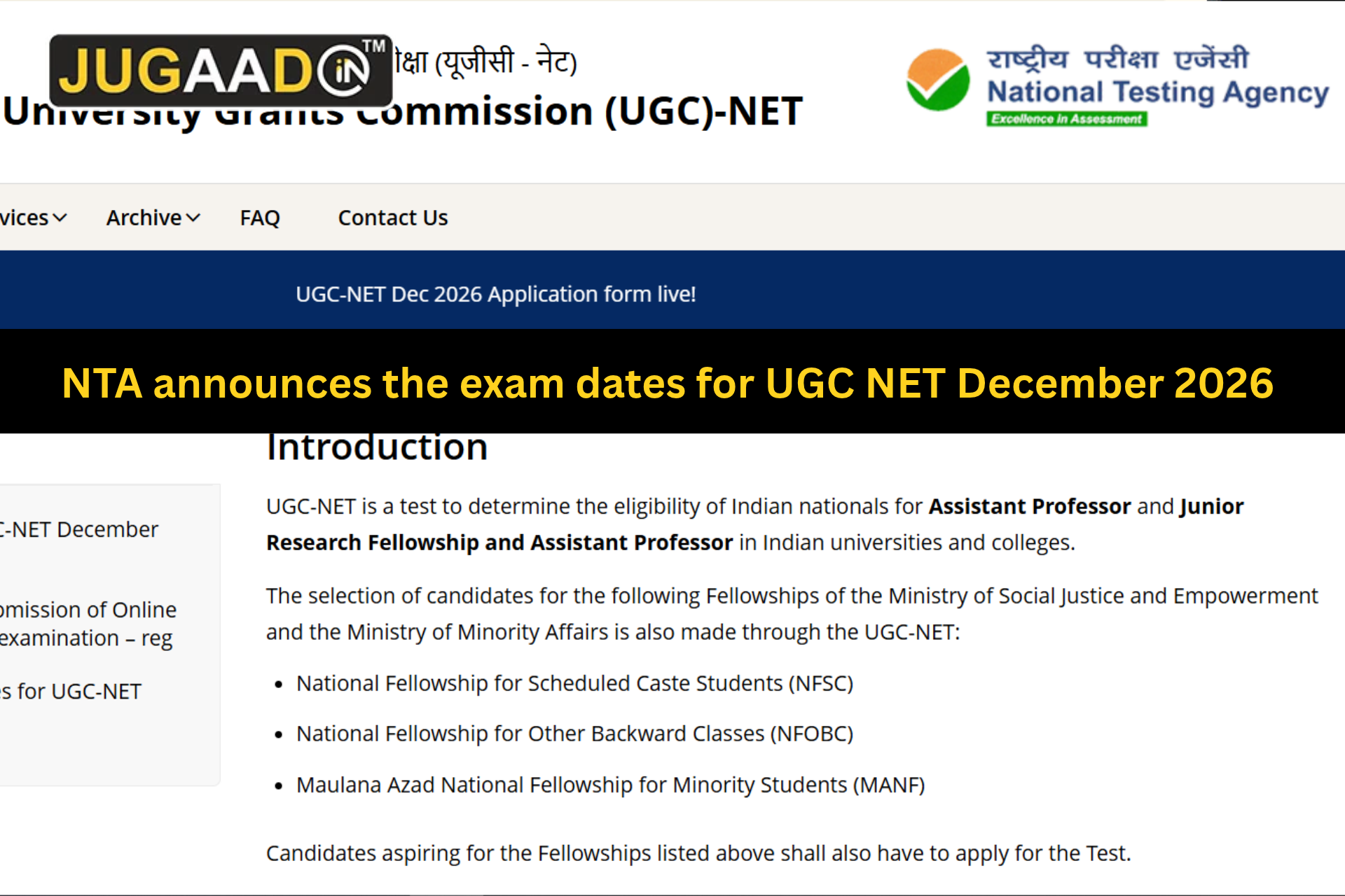 NTA announces the exam dates for UGC NET December 2026