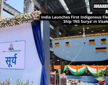 India’s first indigenous Fleet Support Ship INS Surya during its launch ceremony at Hindustan Shipyard Limited in Visakhapatnam