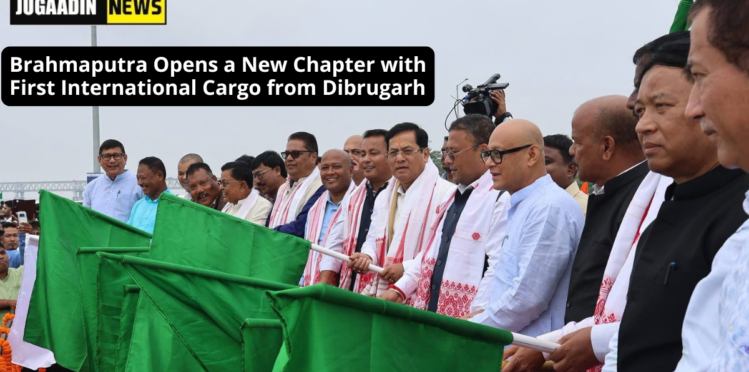 Union Minister and officials flagging off a cargo vessel at Bogibeel in Dibrugarh