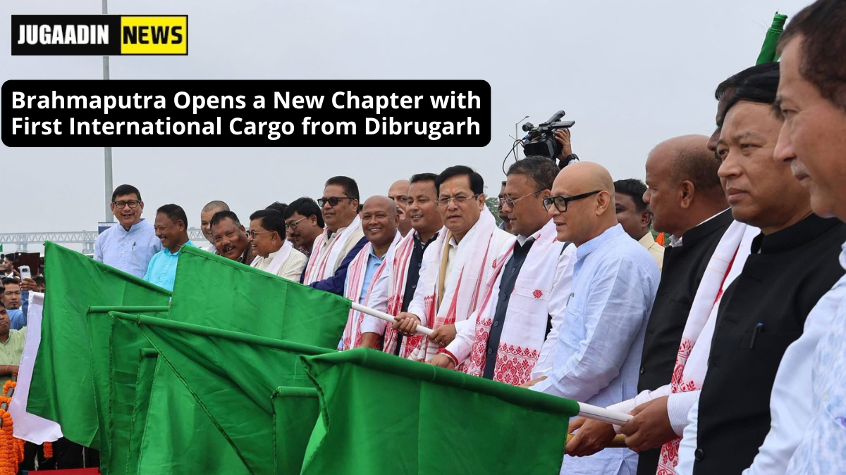 Union Minister and officials flagging off a cargo vessel at Bogibeel in Dibrugarh