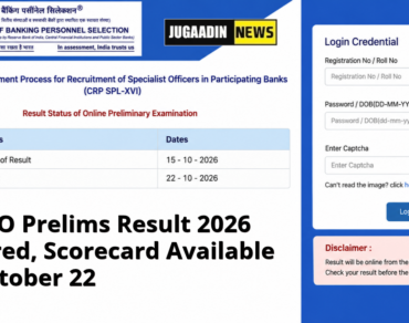 IBPS SO XVI Preliminary Exam Result 2026 scorecard login page with important dates