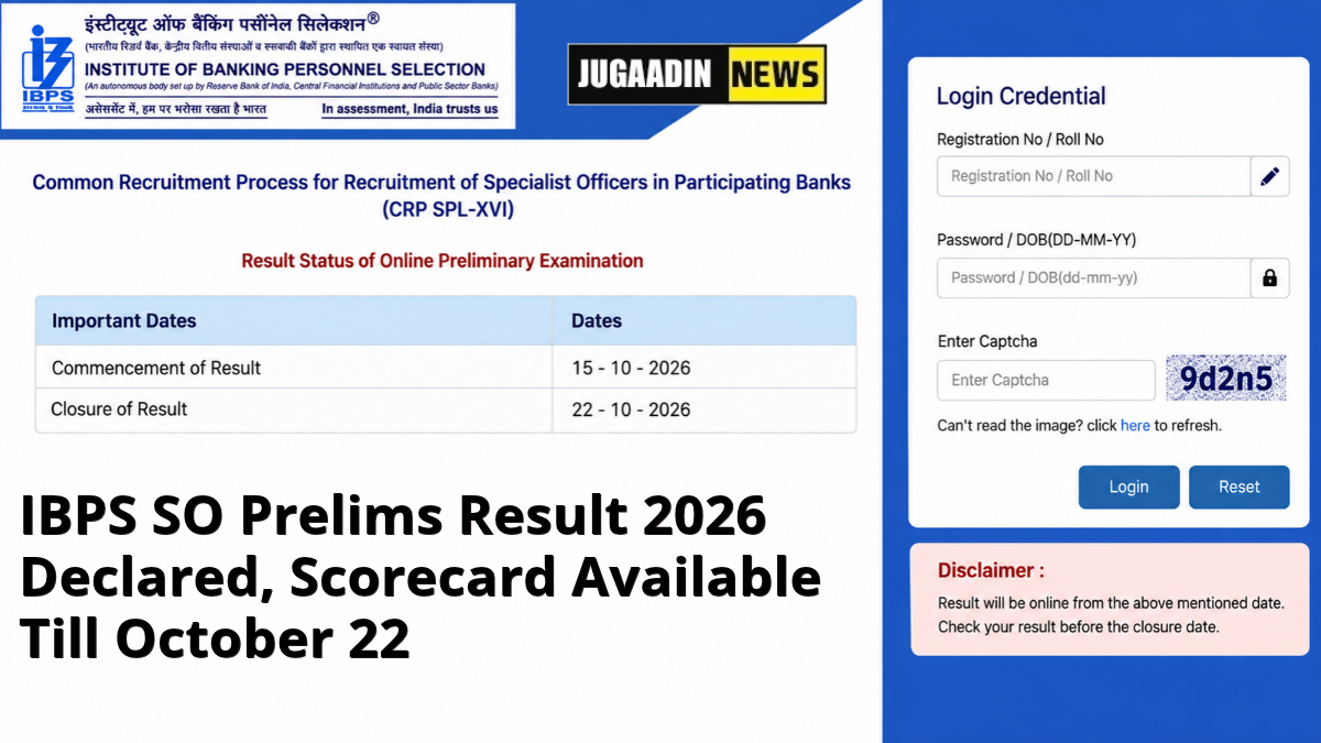 IBPS SO XVI Preliminary Exam Result 2026 scorecard login page with important dates