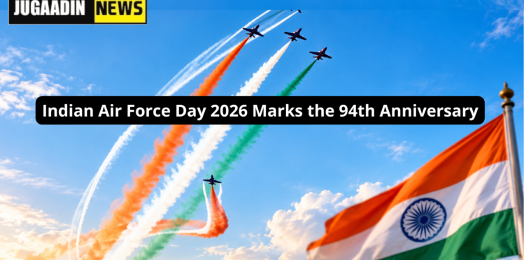 Indian Air Force Day 2026 94th anniversary with fighter jets, tricolour smoke trails and Indian flag