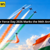 Indian Air Force Day 2026 94th anniversary with fighter jets, tricolour smoke trails and Indian flag