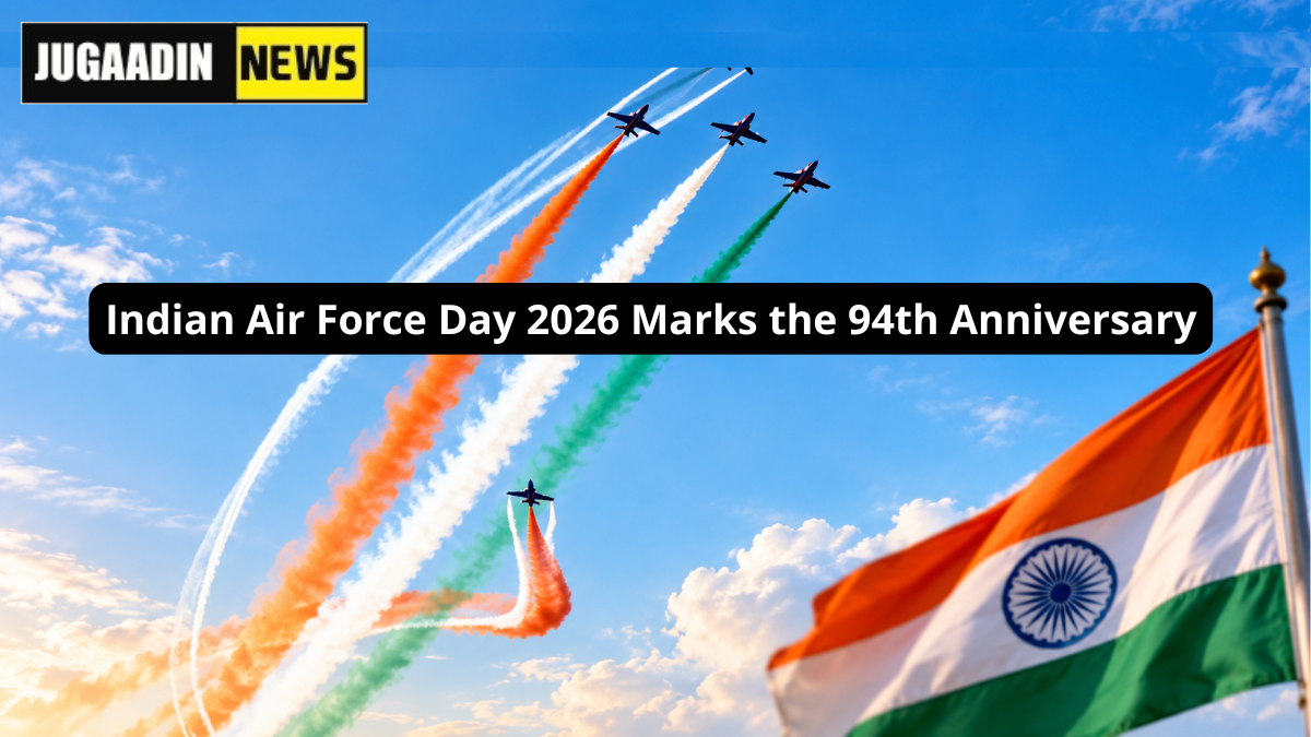 Indian Air Force Day 2026 94th anniversary with fighter jets, tricolour smoke trails and Indian flag