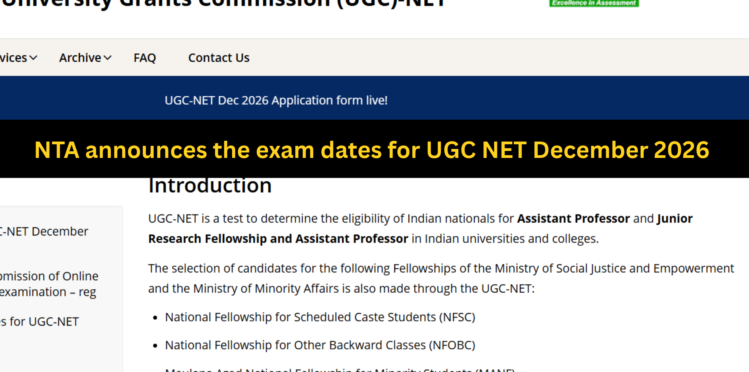 NTA announces the exam dates for UGC NET December 2026